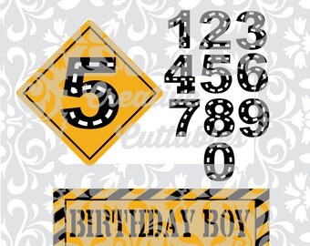 Birthday SVG Construction with Road Numbers for Silhouette or other craft cutters (.svg/.dxf/.eps)