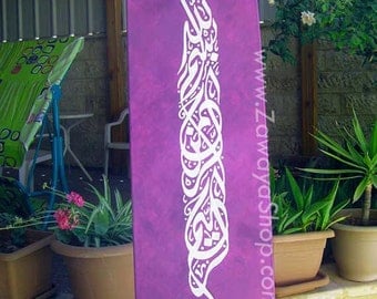 Purple white oil painting on canvas Islamic wall art with Arabic calligraphy
