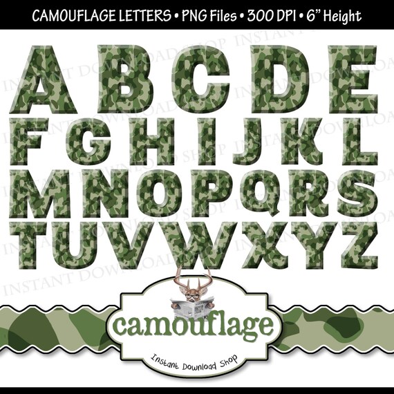 INSTANT DOWNLOWD Camo Letters Camo Digital Clipart