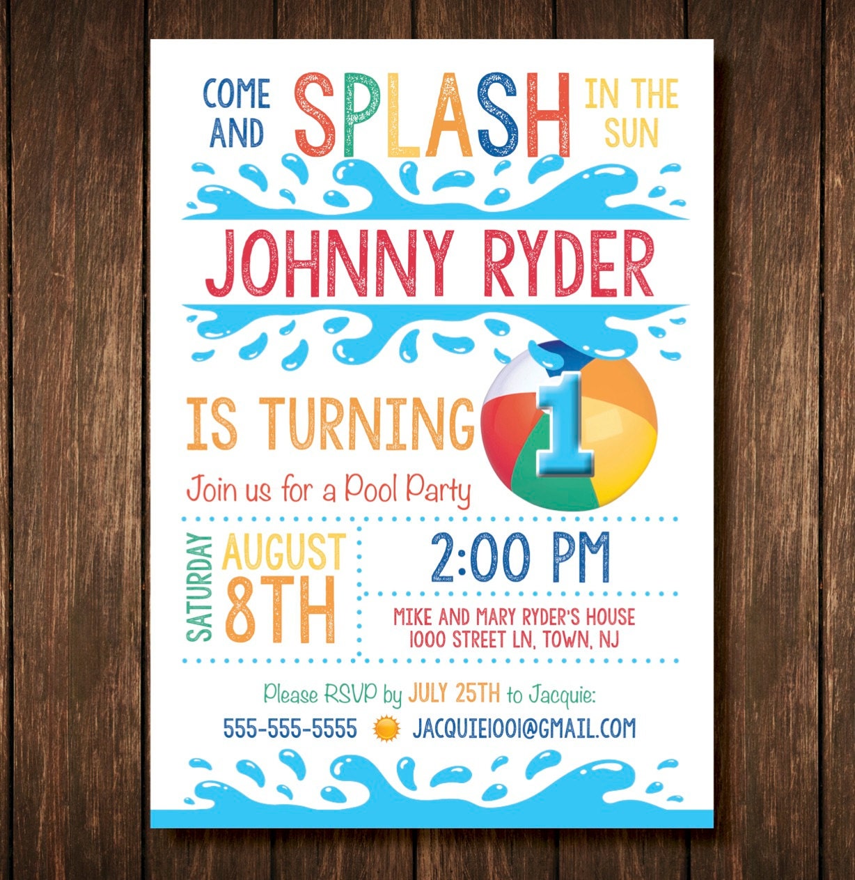 First Birthday Pool Party Invitation Digital Copy