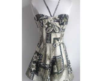 Green Hawaiian Polynesian Playsuit / Romper Size M