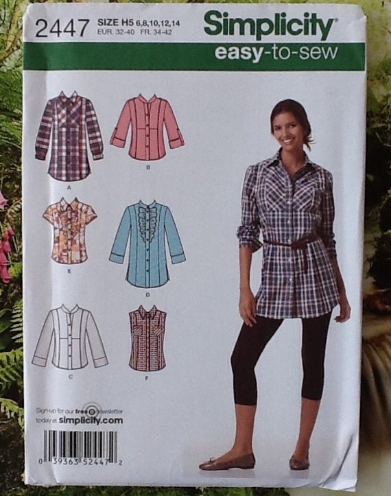 Simplicity 2447 Sewing pattern for ladies tops, shirts, blouses.  Easy to sew