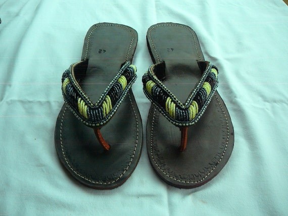 African Kenyan Handmade Leather Beads Sandals by DucaLamBasa