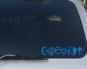 Coexist Decal Religion.Hippie, Bumper Sticker, Car Decal, Car Stickers, Car Window Decal, Laptop, Tablet, Macbook