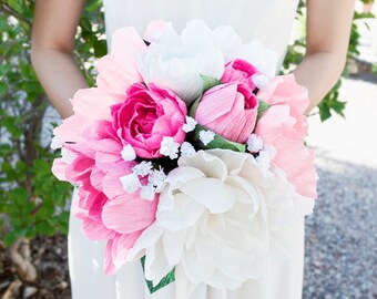 Handmade crepe paper flower bouquet, paper flowers, wedding bouquet, bridesmaid bouquet, decoration, Summer, Spring, bridal bouquet