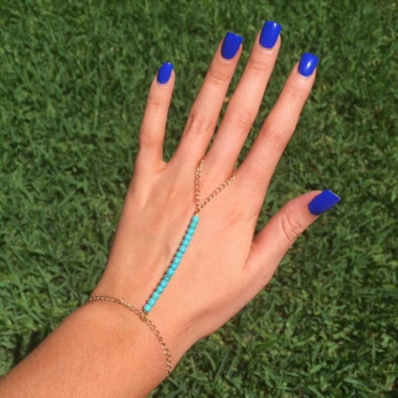 Turquoise beaded finger/wrist bracelet by SpeckJewelry on Etsy