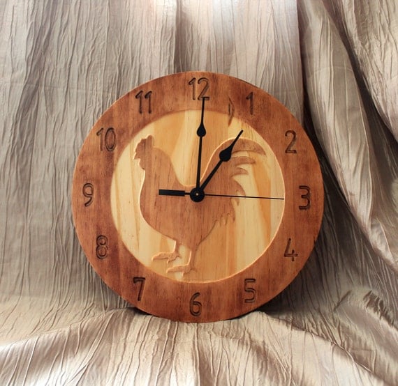 Rooster Clock Chicken Clock Kitchen Clock by BunBunWoodworking