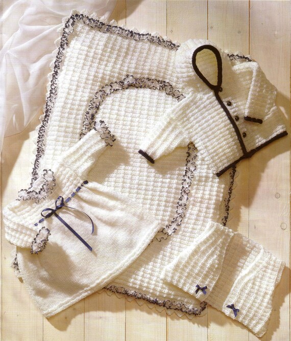 Items similar to Knit Baby Hooded Jacket Dress Vest and Blanket Vintage