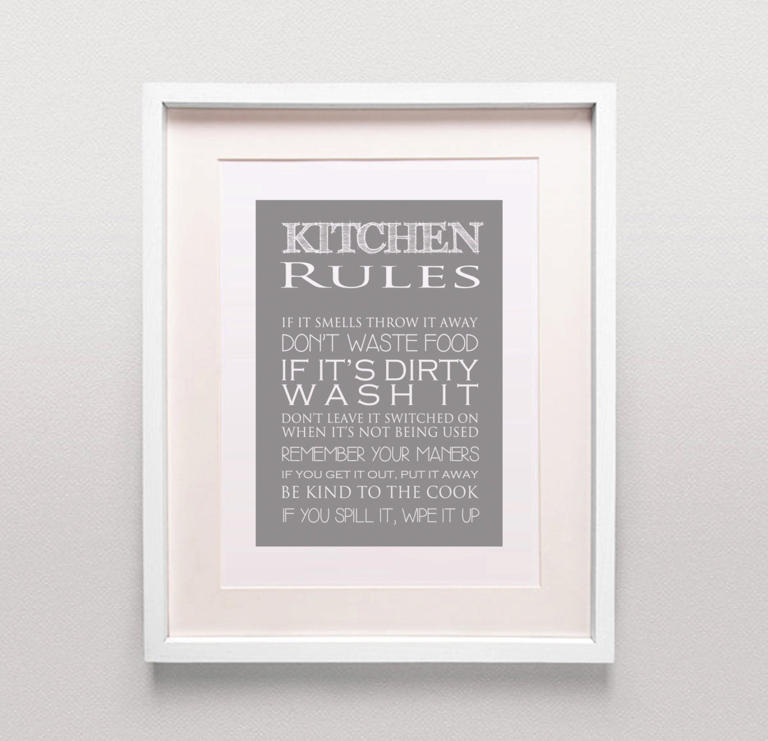 Kitchen Rules Print / Kitchen Print / Kitchen Poster / Grey