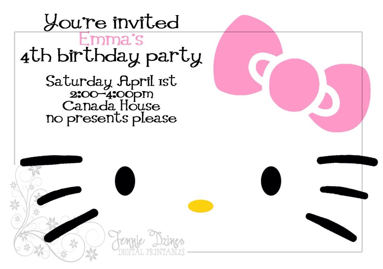 Hello Kitty invitation by JenDzines on Etsy
