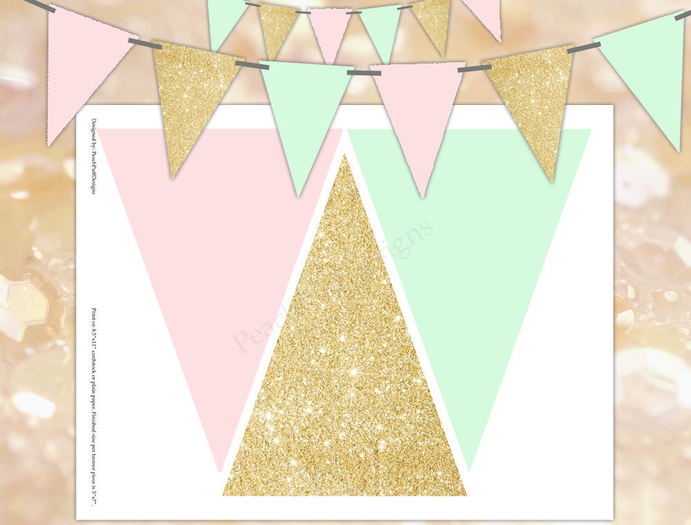 pink mint and gold birthday banner instant download pink