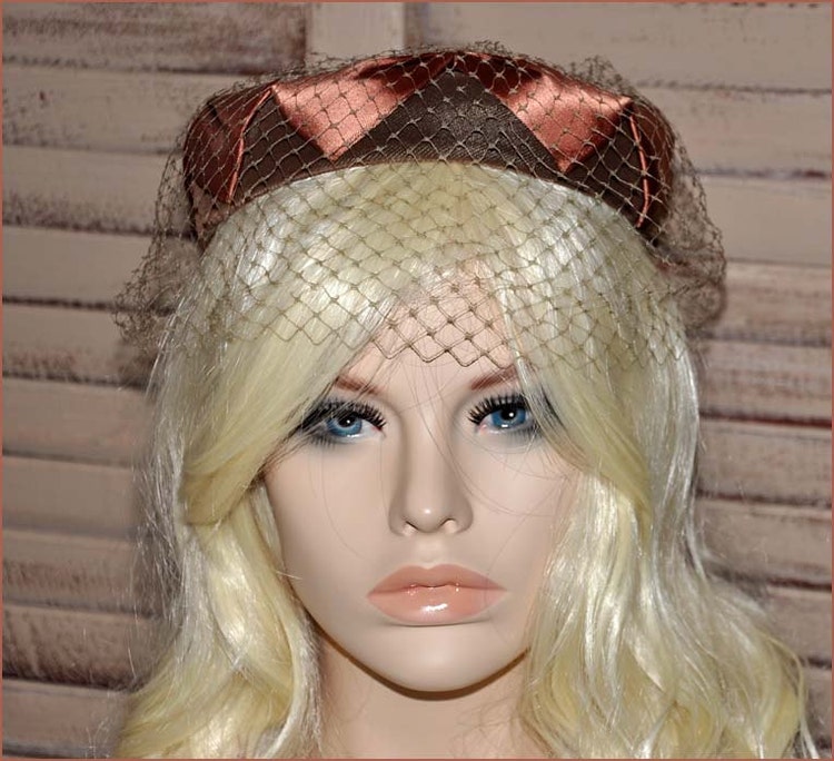 Brown Pillbox Hat Pillbox Veil Hat Brown Pillbox by TRACEOFVINTAGE