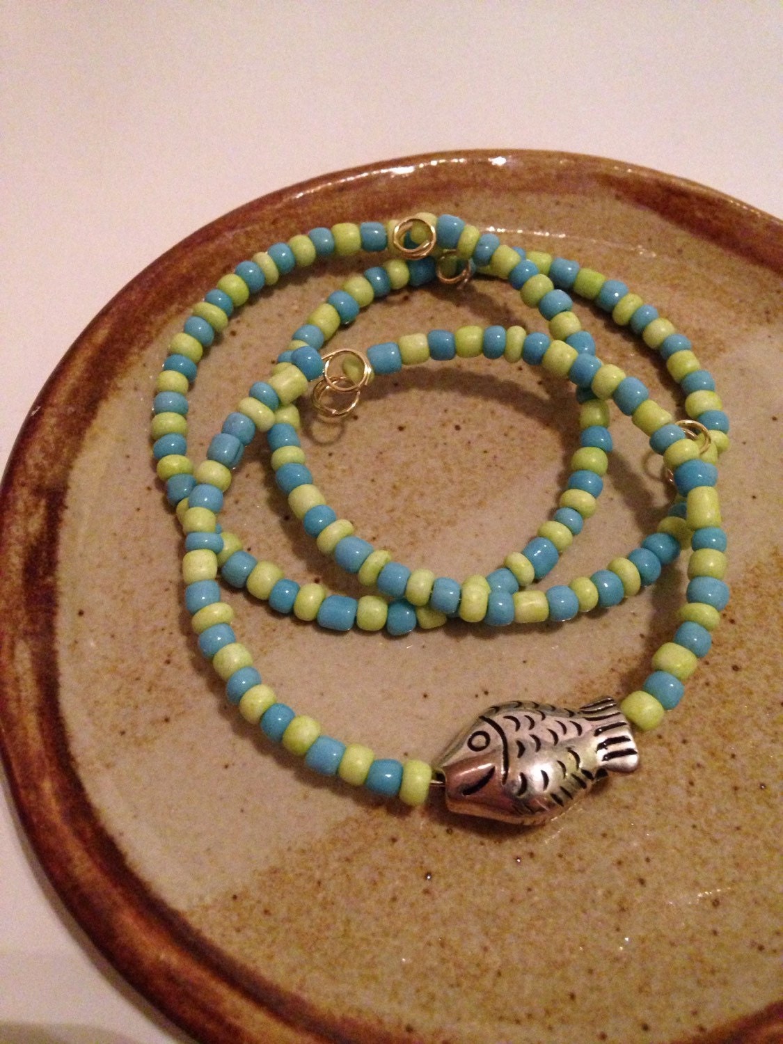Items similar to Yellow and Blue Fish Beaded Bracelet Stackable