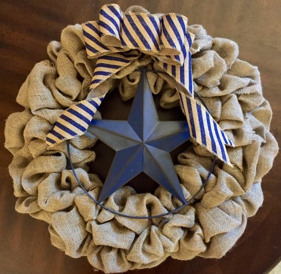 Tan Burlap Americana Wreath with Wrought Iron Star by RTFCreations