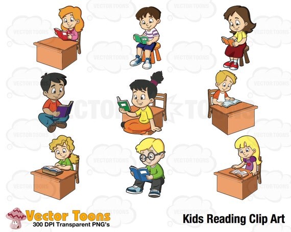 Kids Reading Clip Art Digital Clipart Digital Graphics