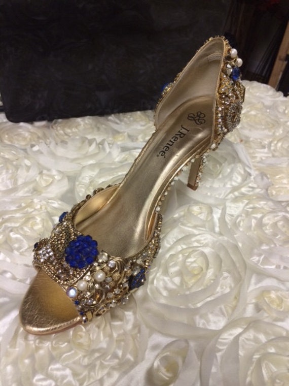 Items similar to REDUCED - Gold Rhinestone Shoes, Wedding Shoe, Evening ...