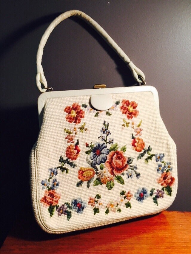 Vintage Needlepoint Flower Purse Vintage Needlepoint Handbag