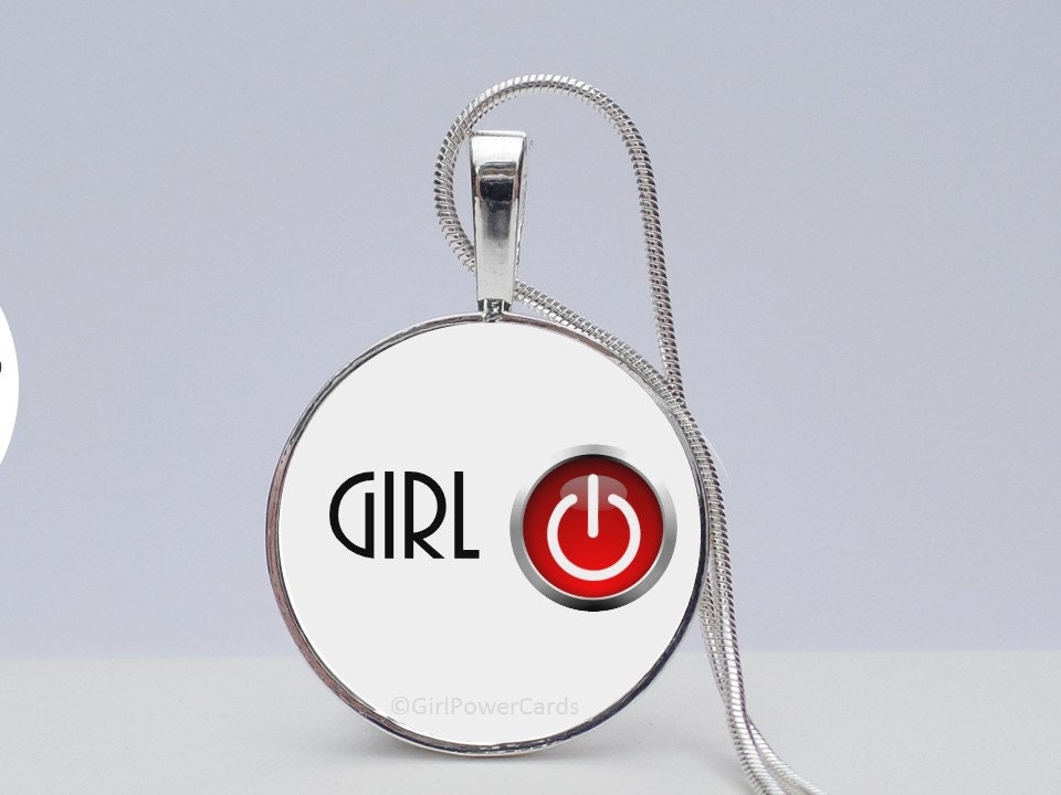 Women Empowerment Jewelry Girl Power Button Necklace