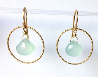 Items similar to Free cutted blue aquamarine hoop earrings-sterling
