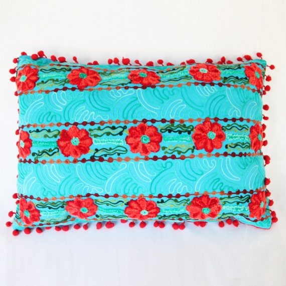 Decorative Floral Pillow Case Cover Cushion Throw (Blue) (50x35cm)