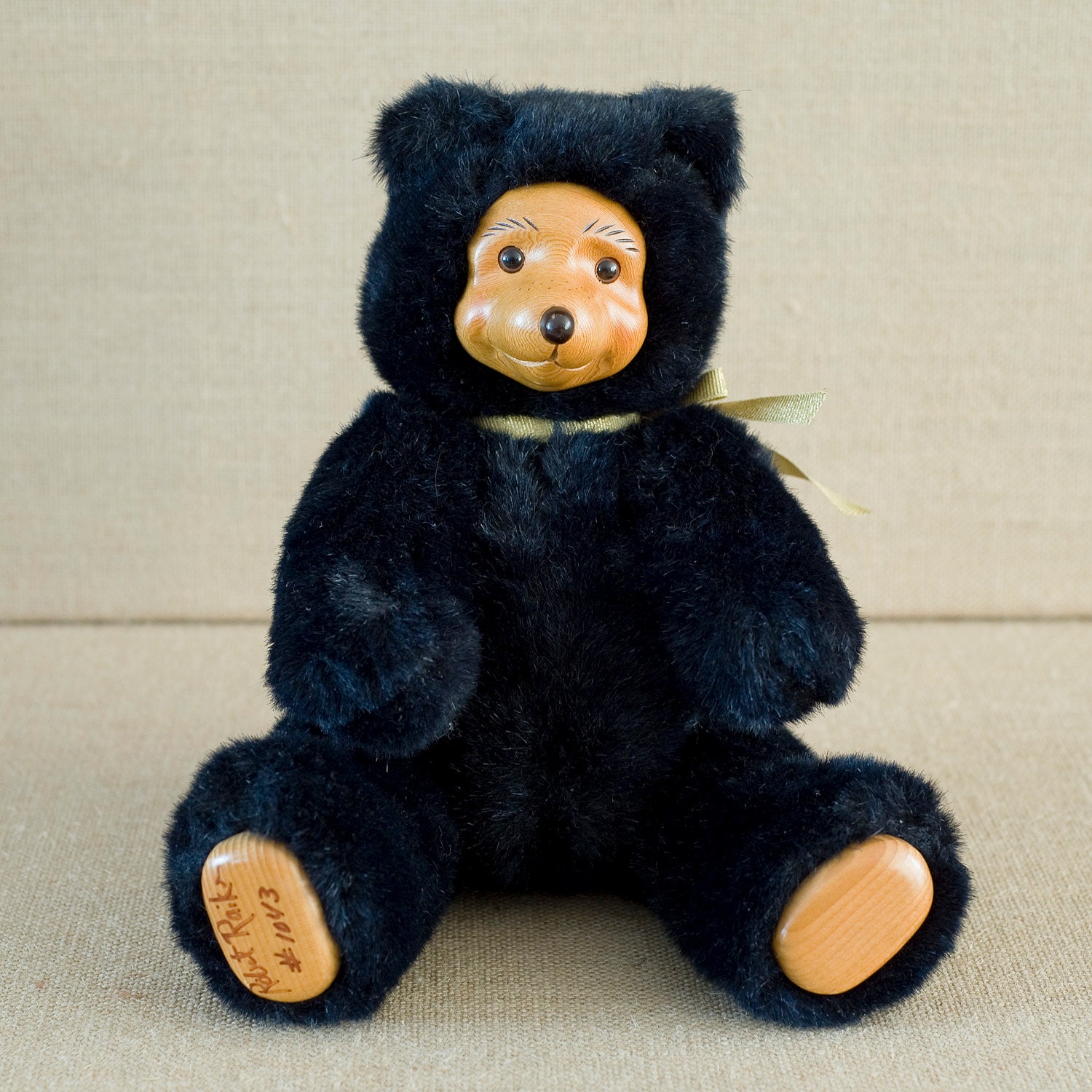 Vintage Raikes Black Bear Jointed Signed Hand Carved face