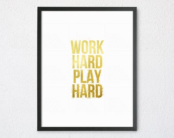 Hustle Print Gold Office Wall Decor Matte Gold by RealGoodWords