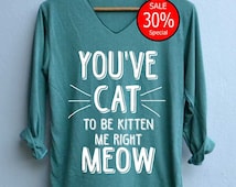 Meow Shirt Cat Shirts V-Neck Green Unisex Adult Size S M L