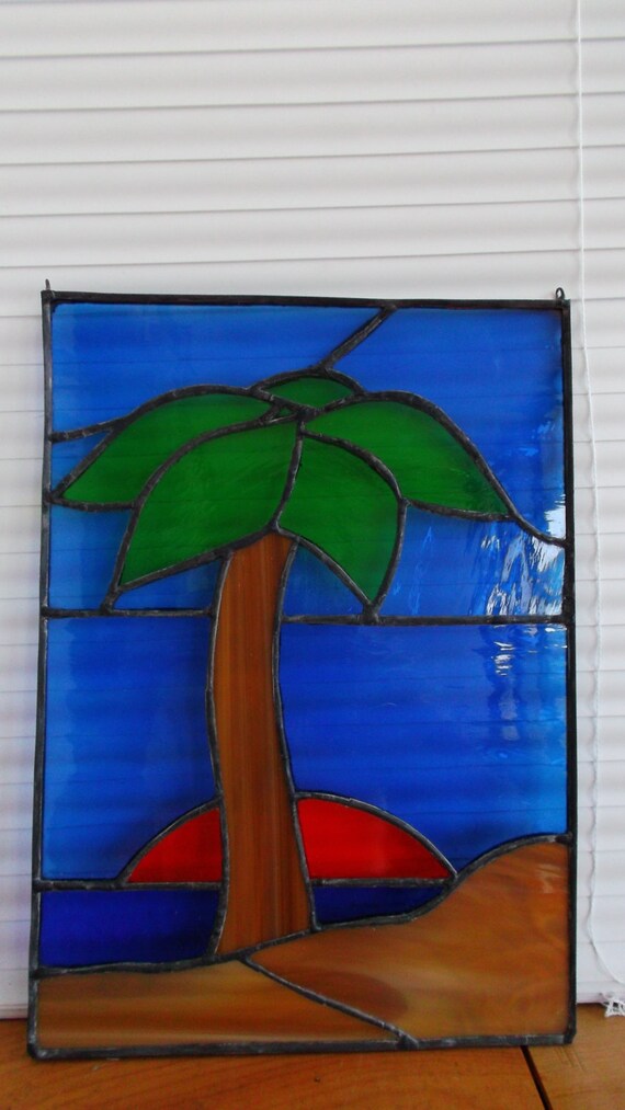 Palm Tree Stained Glass Window Panel by FlaglerGlass on Etsy
