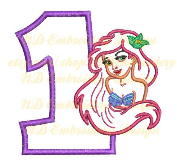 applique mermaid birthday 9 Mermaid embroidery birthday 1st 1 number applique design