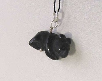 Adorable! Carved ONYX PANDA Sterling Silver PENDANT 509292OXS