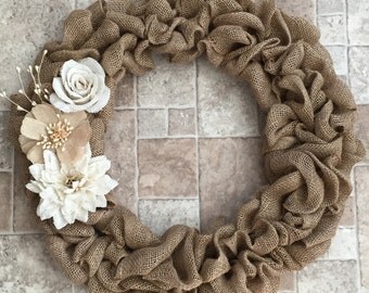 Elegant & Rustic Neutral Burlap Wreath - 22" diameter