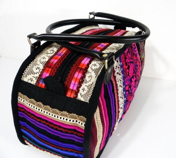 Handbag With Vintage Embroidery Fabric Purse by YaelHandbagsPlus