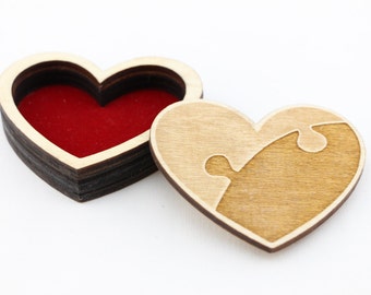 Wedding Rings Box, Ring Bearer Box, Engagement Ring Box, Wooden Heart, Puzzle, Rustic, Handmade, Personalized, For her, Laser Cut, Engraved