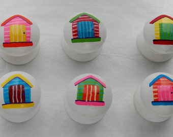 Beach Hut Drawer Knobs/ Cupboard Handle Hand Painted Set of 6- 3 sizes available 30mm, 40mm, 53mm