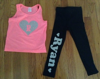 Glitter Initial tank with Glitter Name Leggings
