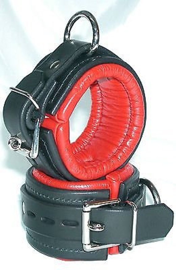 Padded Lockable Leather Restraints with Red Padding made in