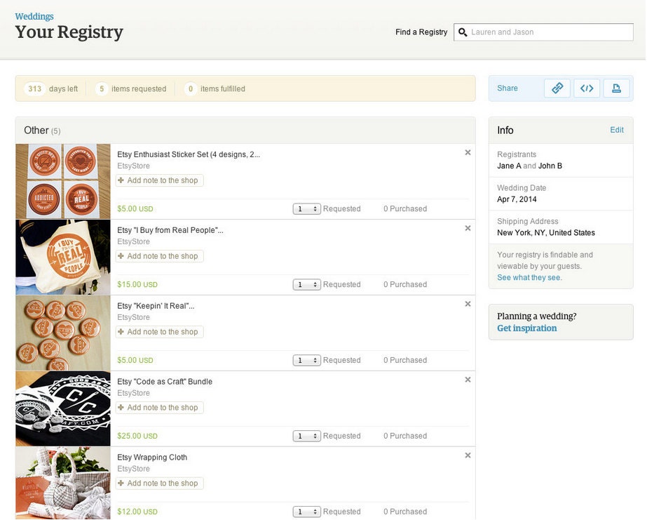Gift Registry - Etsy Help