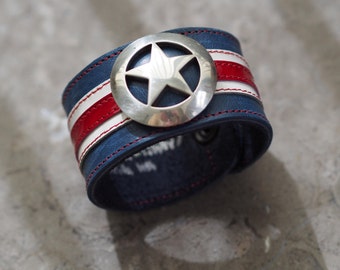 Captain America inspired leather wrist cuff