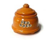 Ceramic Sea Salt Jar with Feet - Bright Sherbert Orange