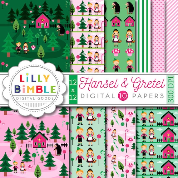 50% off Hansel and Gretel digital paper Fairy Tale candy INSTANT DOWNLOAD witch kawaii scrapbook Il_570xn