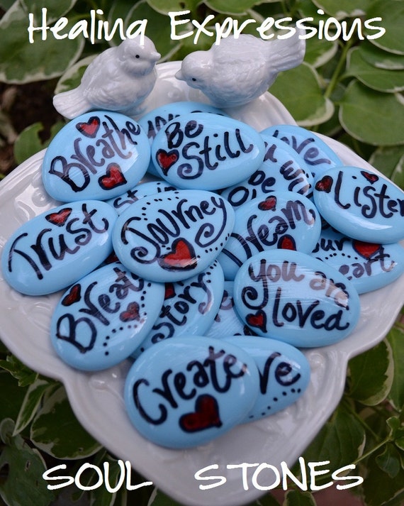 Items similar to SOUL STONES heart blue word rock altered 