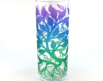 Tree of Life - Glass Vase - Inlaid Style - Etched and Painted Glassware - Custom Made to Order