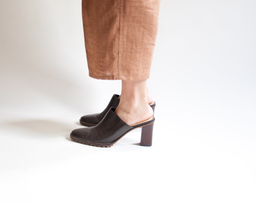 brown leather mule heels