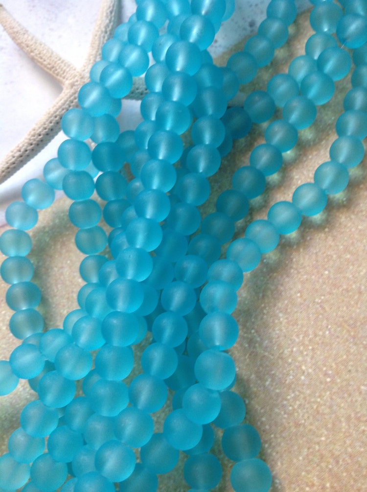 6mm Sea Glass Beadspacific Blue Beach Glass36pc By Seasidejewelry1