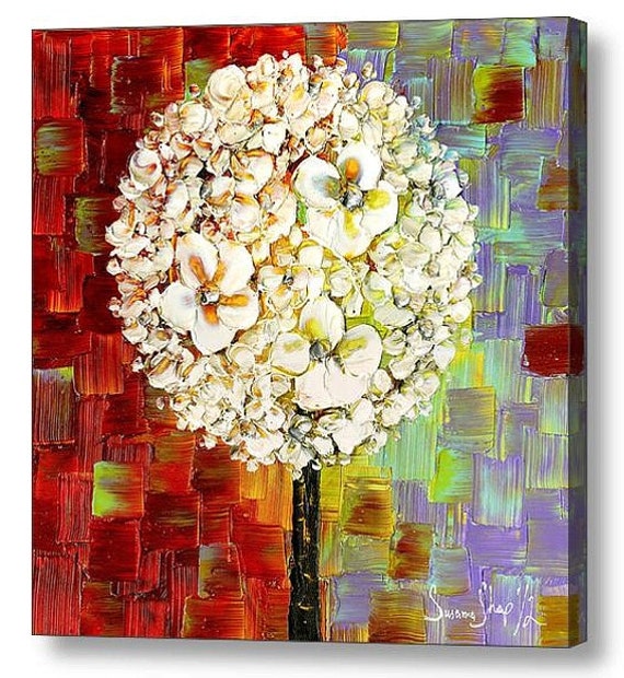 Fine Art Giclee PRINT Abstract MultiColored White Blossom Flowers