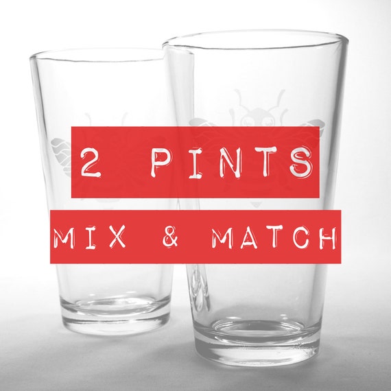 2 Pint Glasses Custom Choice Of Designs