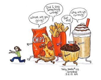 No.102 Junkfood / Original Artwork / Illustration / Daily Doodle / Art Print / Food Drawing / Food Lover / Will Power / Humor / Funny