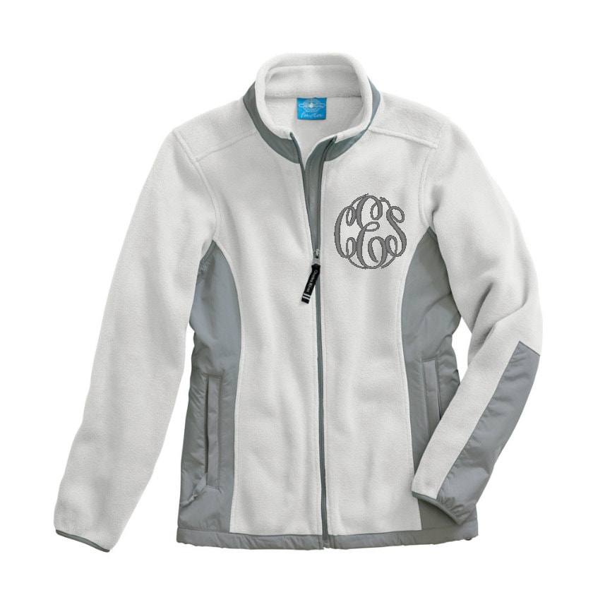 White and Grey Personalized fleece jacket Monogrammed Fleece