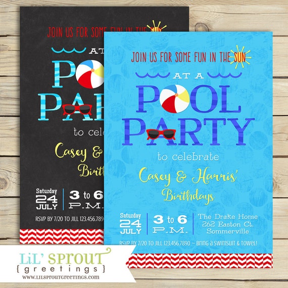 Joint Pool Party Invitation Combined Pool Party Invitation