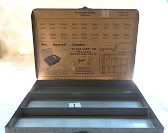 Hardware Shop Metal Parts Box No. 1 - Jess-Rite Kit for Bib Screws All Sizes - Chippy Old Metal Box with 3 Divides Box